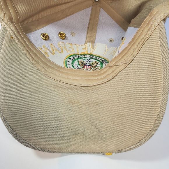 United States Army Veteran Tan Beige Baseball Trucker Cap Hat With 2 Pins Hook N - Picture 6 of 9
